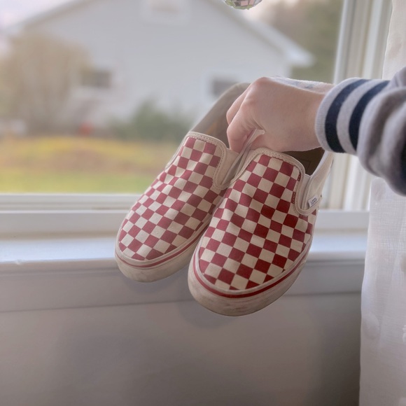 Vans Shoes - RED AND WHITE VANS SLIP ONS 7.5!